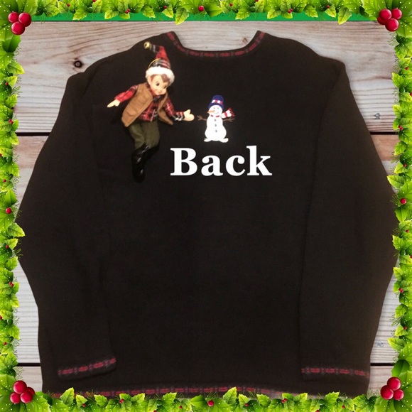 New Christmas Sweater with Snowmen, Snowflakes & Gingerbread Men - Picture 2 of 7